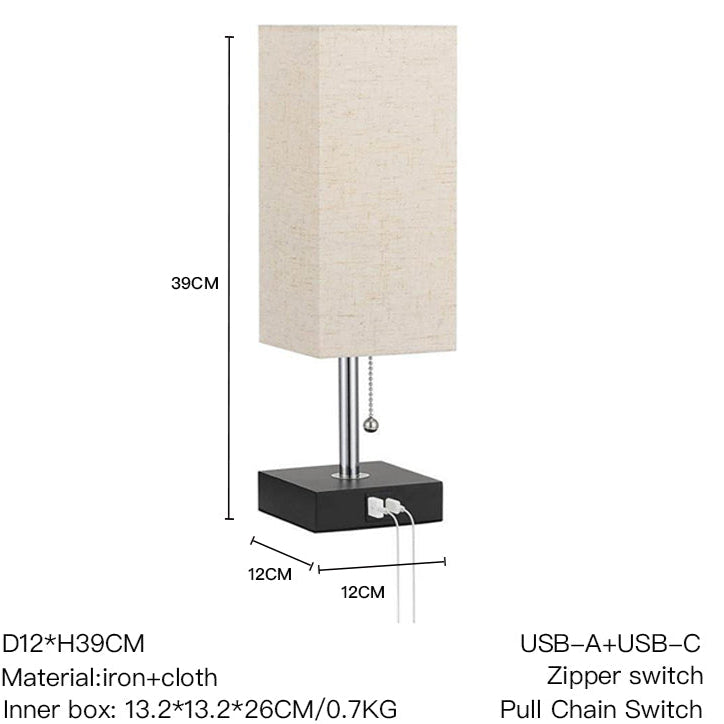 Lampe de Chevet Rectangulaire Moderne avec Charge USB