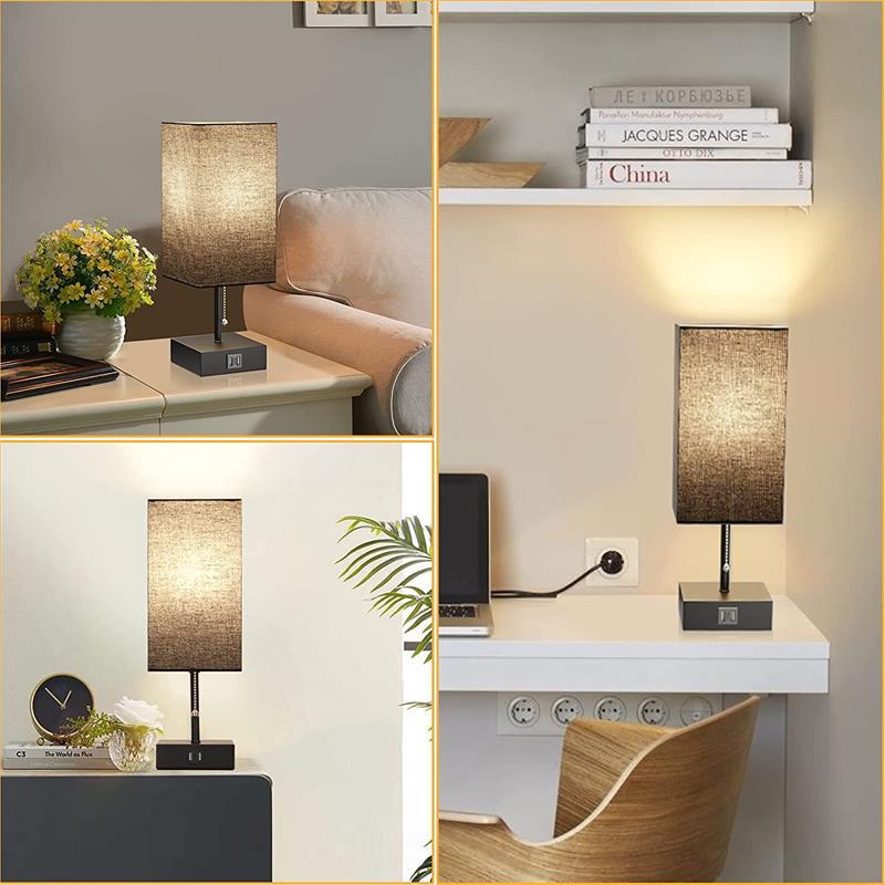 Lampe de Chevet Rectangulaire Moderne avec Charge USB