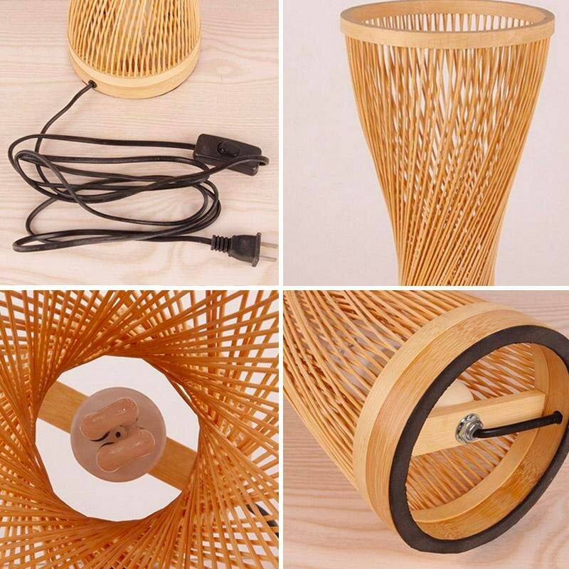 Lampe de chevet bambou tricoté bohème LampesDeChevet pour chambre adulte, lampe à poser en bois et bambou naturel