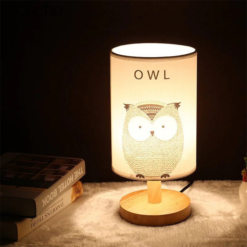 Lampe de chevet Bois Abat-jour Animaux LampesDeChevet Hibou