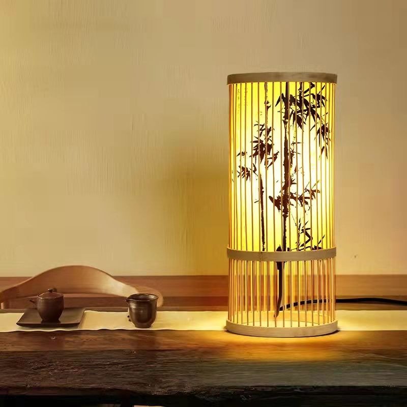 Lampe de chevet Japonaise Bambou Zen LampesDeChevet Fleur noire