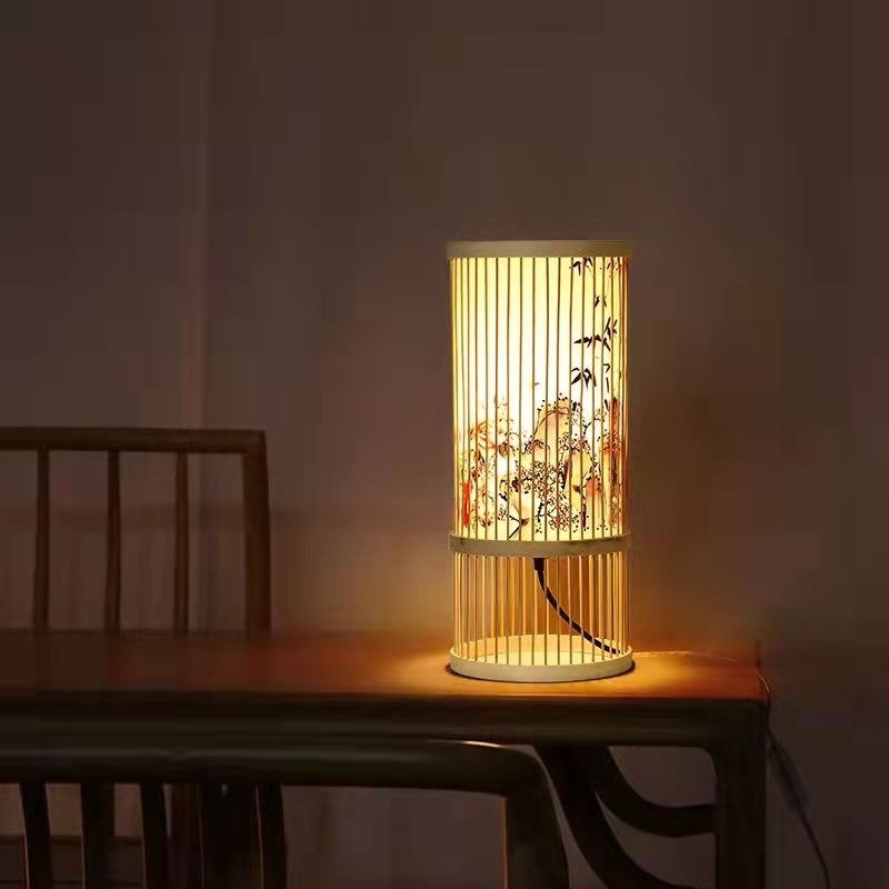 Lampe de chevet Japonaise Bambou Zen LampesDeChevet Fleur rouge
