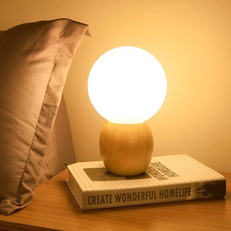 Lampe de chevet LED Boule en Bois • Livraison Offerte – LampesDeChevet