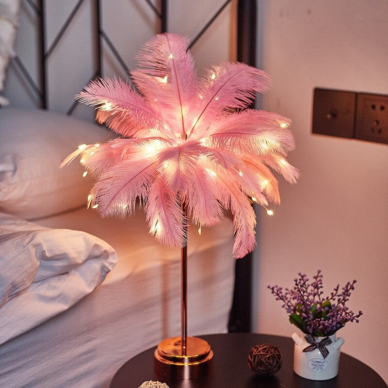 Lampe de chevet Plumes LED LampesDeChevet Rose