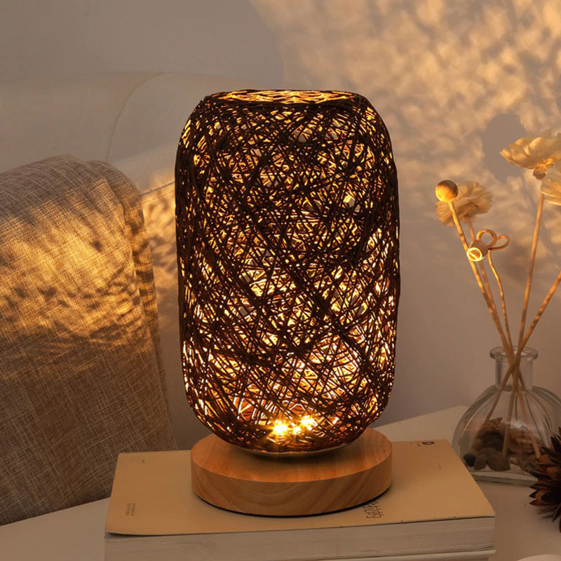 Lampe de chevet Rotin et Bois LampesDeChevet Marron