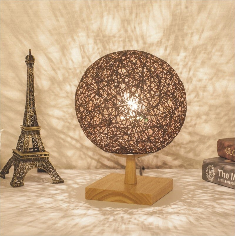 Lampe de chevet Rotin Pied en Bois LampesDeChevet