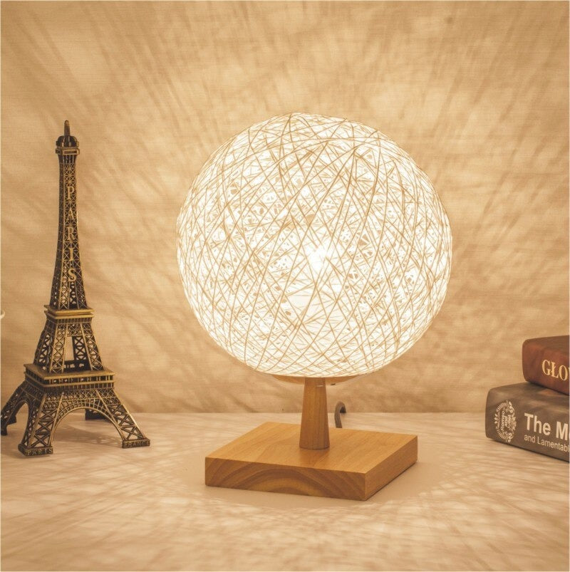 Lampe de chevet Rotin Pied en Bois LampesDeChevet Carré Blanc