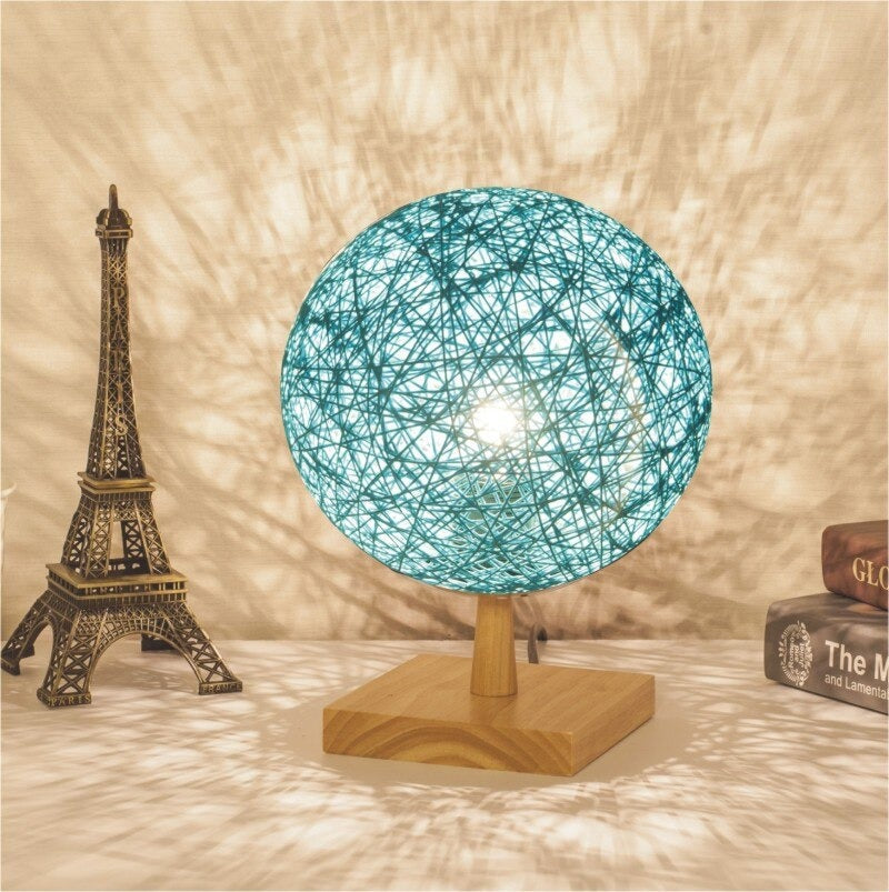 Lampe de chevet Rotin Pied en Bois LampesDeChevet Carré Bleu