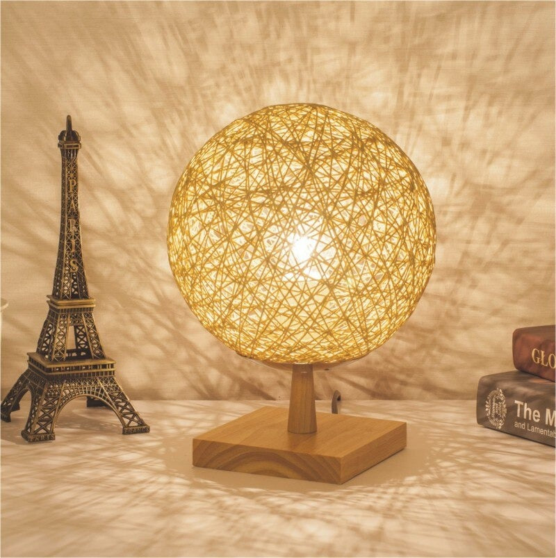 Lampe de chevet Rotin Pied en Bois LampesDeChevet Carré Naturel