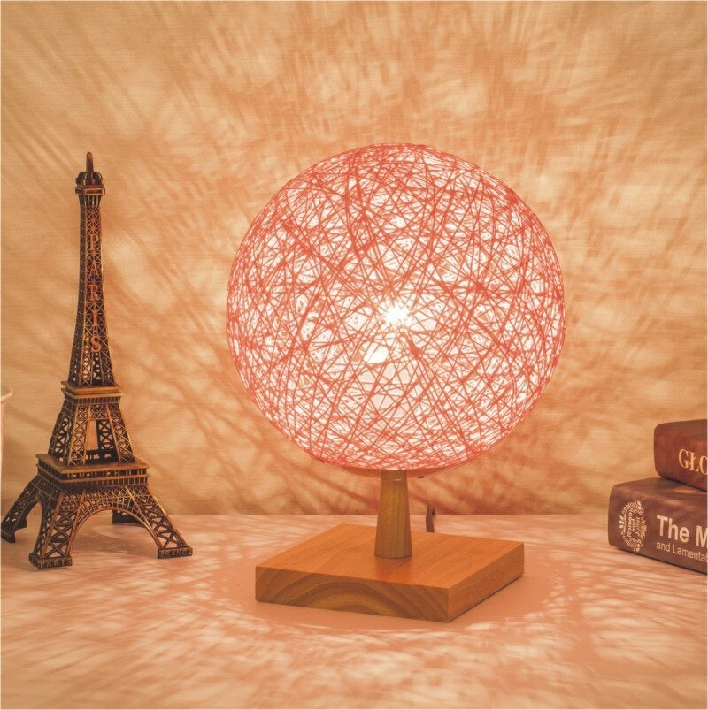 Lampe de chevet Rotin Pied en Bois LampesDeChevet Carré Rose