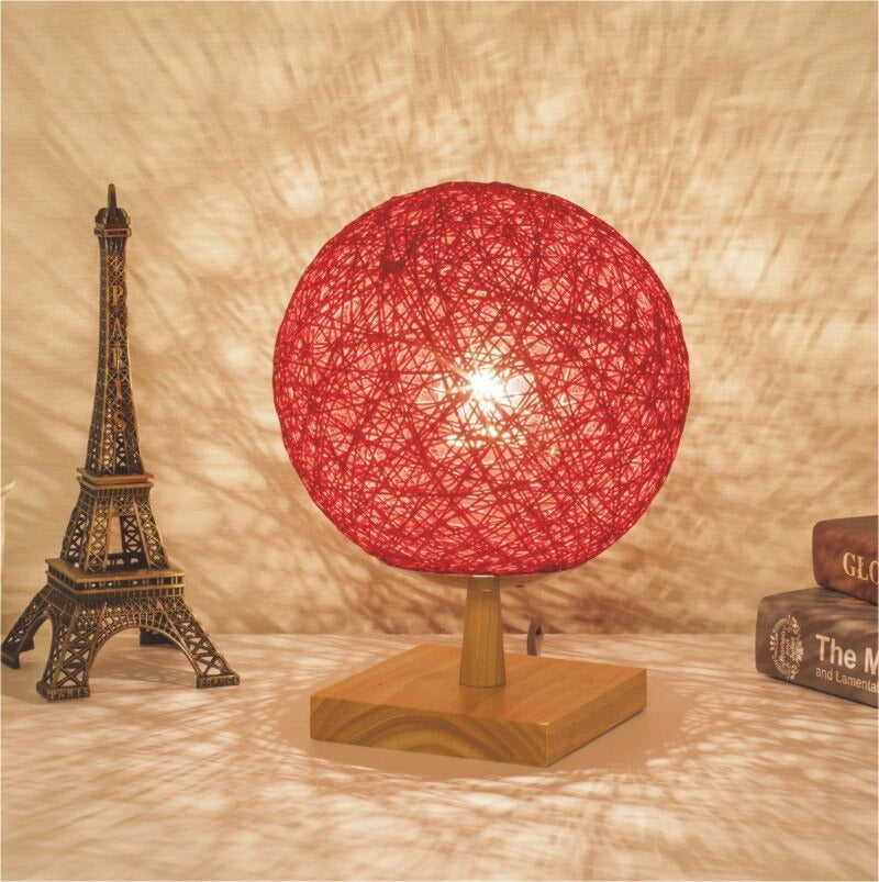 Lampe de chevet Rotin Pied en Bois LampesDeChevet Carré Rouge