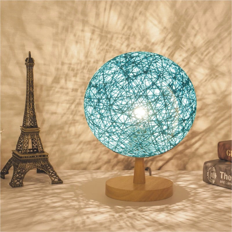 Lampe de chevet Rotin Pied en Bois LampesDeChevet Rond Bleu