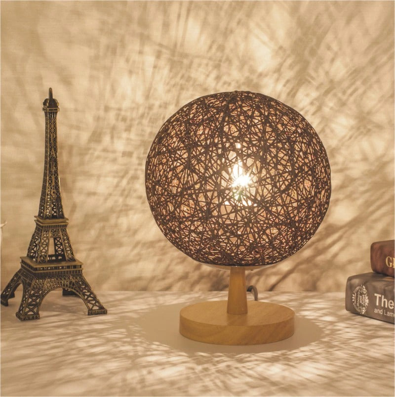 Lampe de chevet Rotin Pied en Bois LampesDeChevet Rond Marron