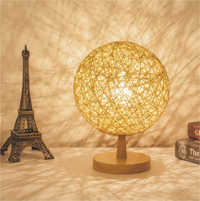 Lampe de chevet Rotin Pied en Bois LampesDeChevet Rond Naturel