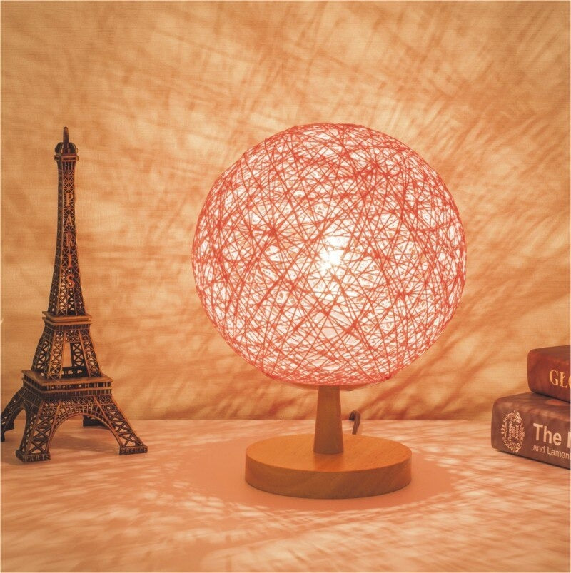 Lampe de chevet Rotin Pied en Bois LampesDeChevet Rond Rose