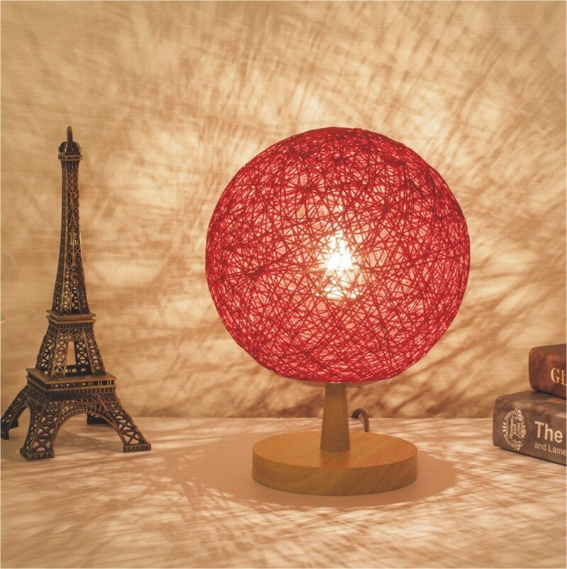 Lampe de chevet Rotin Pied en Bois LampesDeChevet Rond Rouge