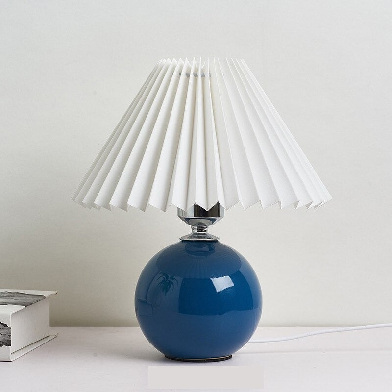 Lampe de chevet Vintage Céramique LampesDeChevet Blanc Bleu foncé