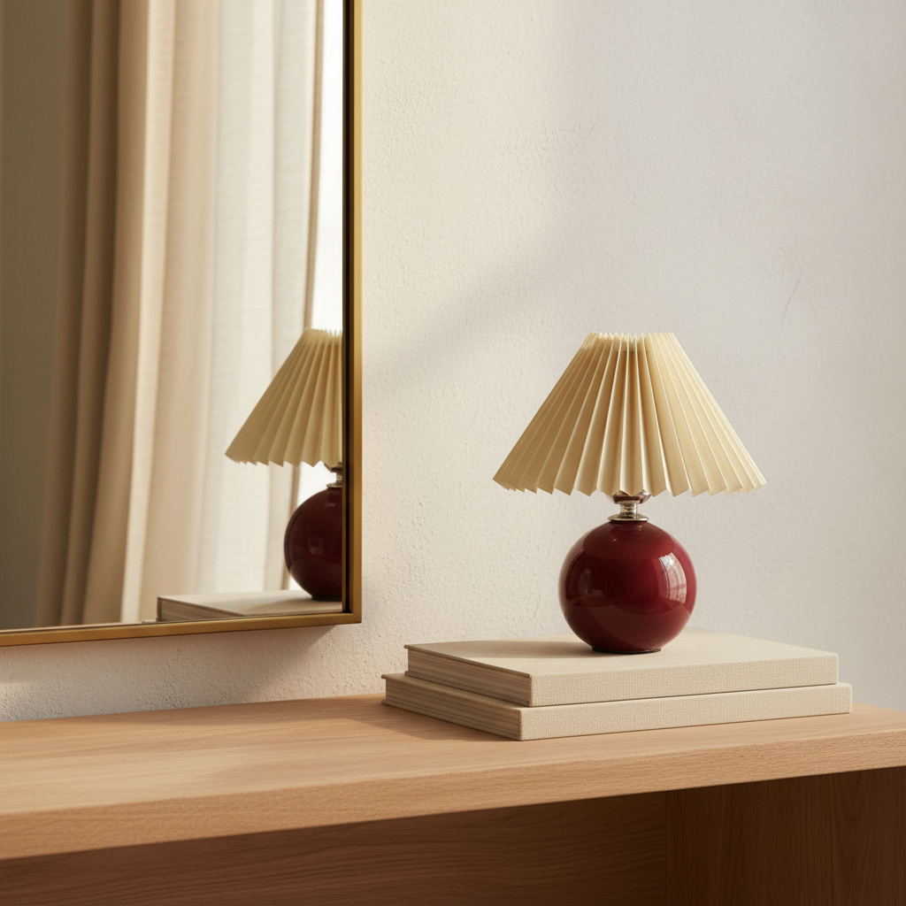 Duo de lampes de chevet vintage en céramique avec abat-jour éventail pour décoration élégante