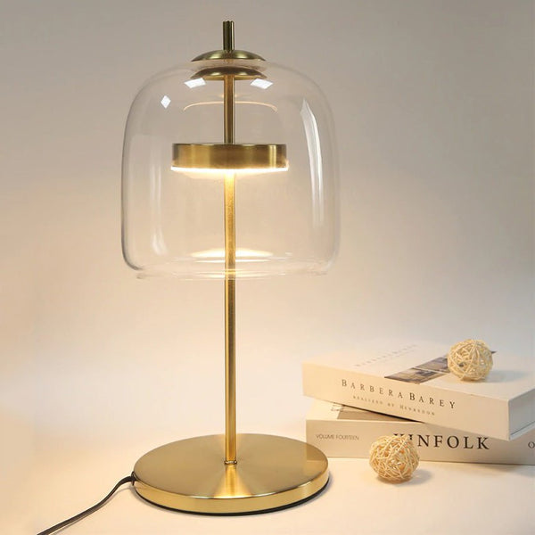 Lampe de chevet design à led style cuivré et abat-jour en verre
