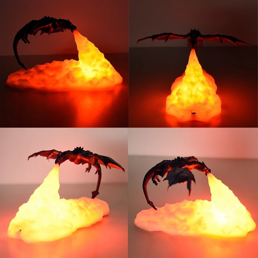 Lampe LED en forme de dragon de feu et de glace, impression 3D, veilleuse  de château, lumière douce aste, décoration d'intérieur