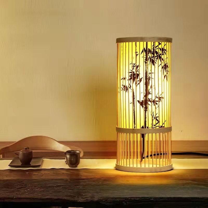 Lampe de chevet Japonaise Bambou Zen  LampesDeChevet Fleur noire  